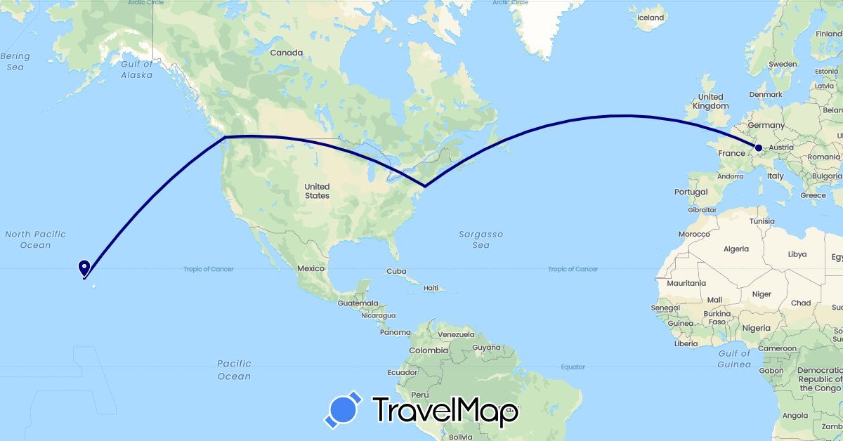 TravelMap itinerary: driving in Canada, Switzerland, United States (Europe, North America)